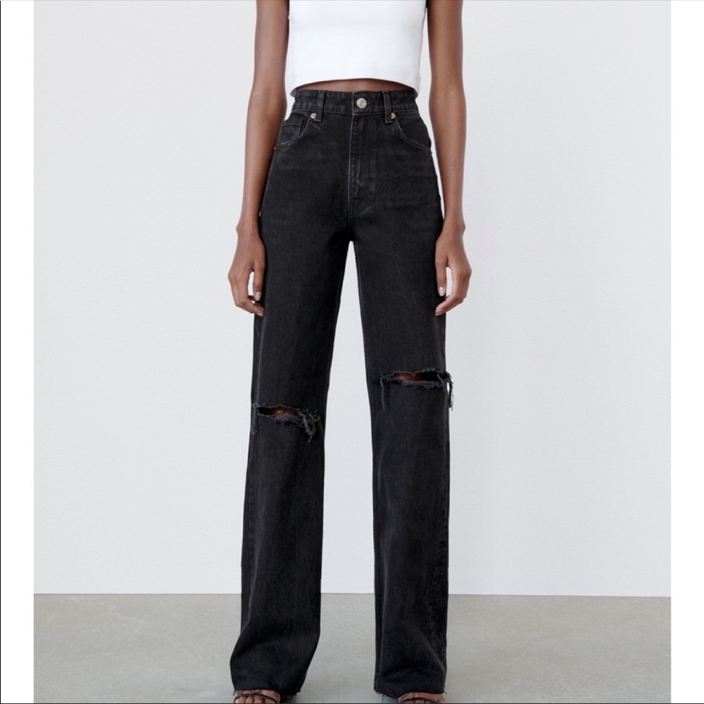 ZARA NWT Ripped Wide Leg Jeans